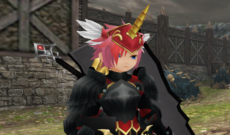 ゲームキャラの黒と赤の鎧