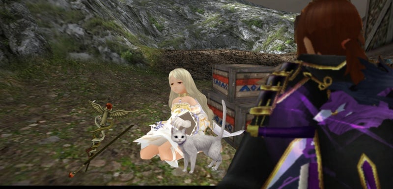 ゲーム画面、少女と猫、杖