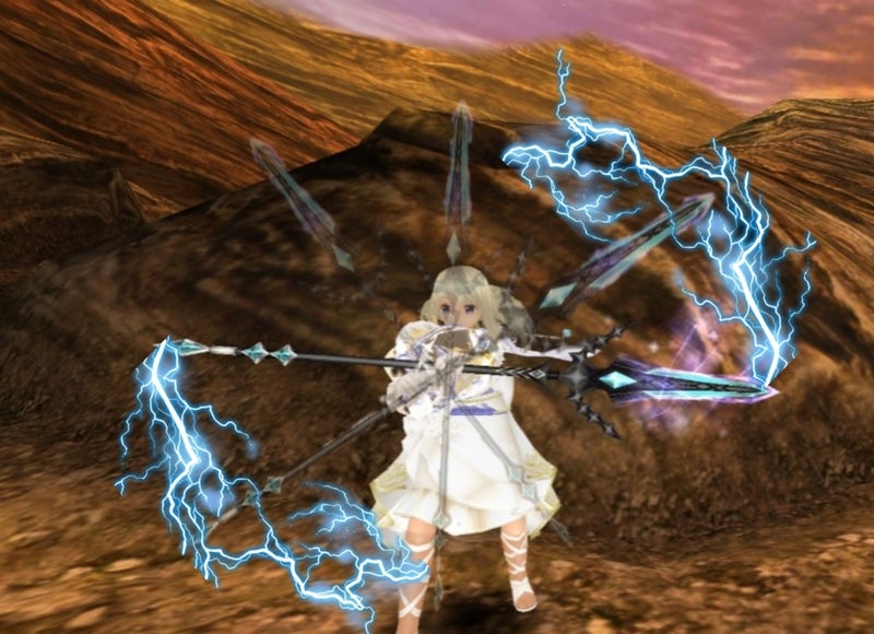 ヴァルキリー風の衣装で雷を纏う魔法少女