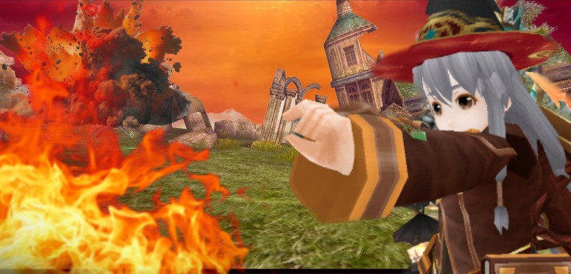 爆炎と魔術師の戦闘シーン